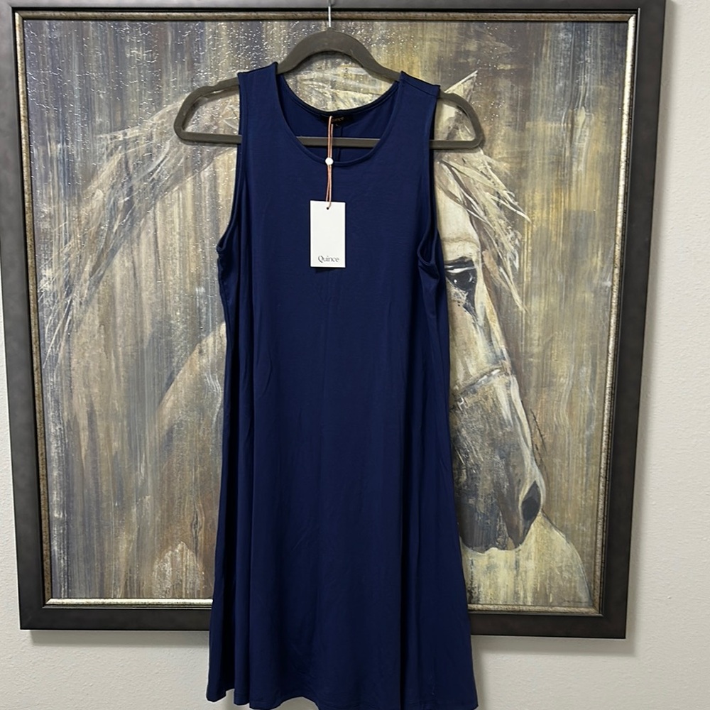 Quince Tencel Jersey Navy Midi Dress Large NWT